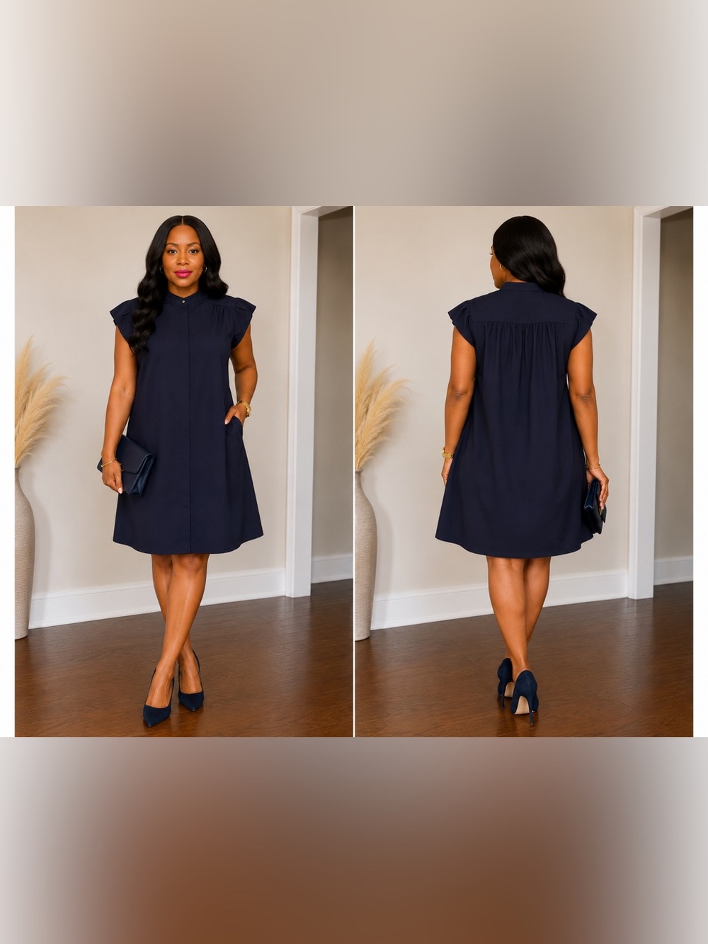 Theory Navy Short-Sleeve A-Line Dress